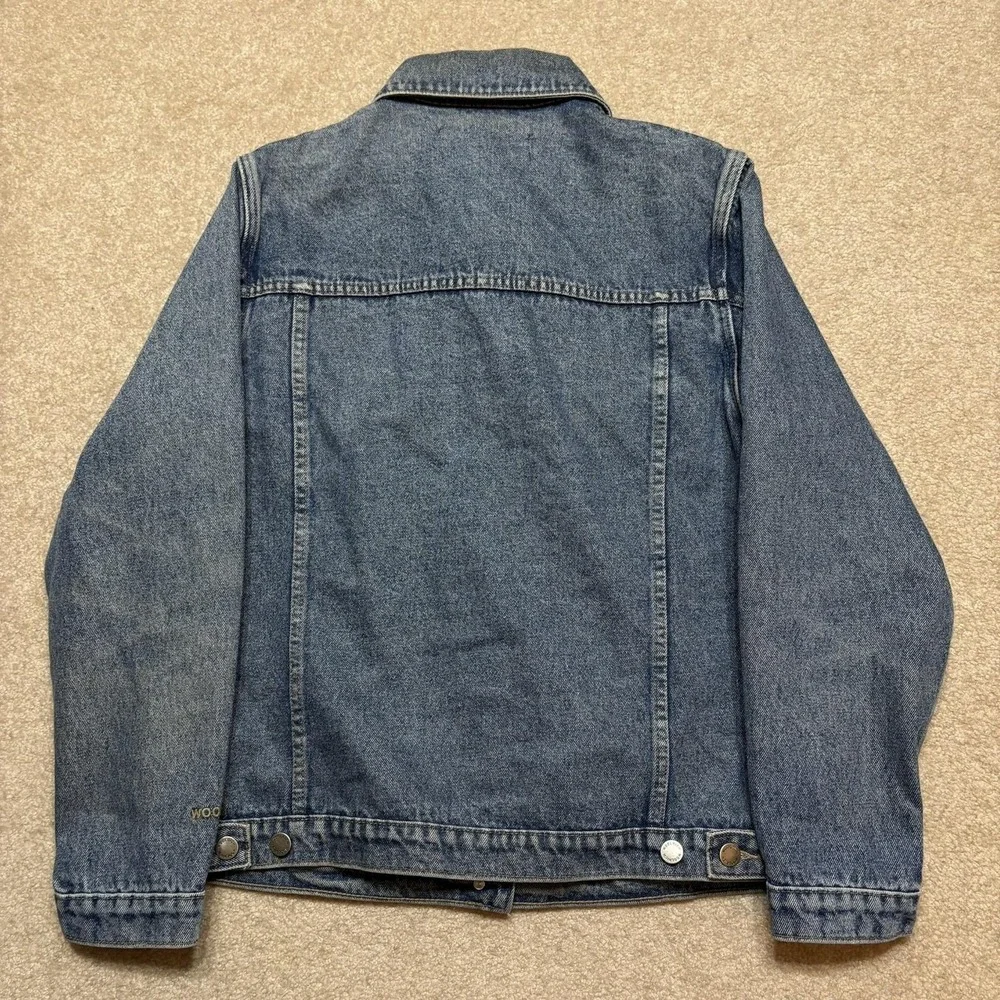 Woolrich Denim Jacket Womens Medium Blue Jean Trucker Snap Front Unlined Outdoor
